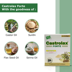 Natural Horizons Castrolax Forte Castor Oil Capsules for Moderate and Chronic Constipation Relief | 30 Soft-Gel Capsules
